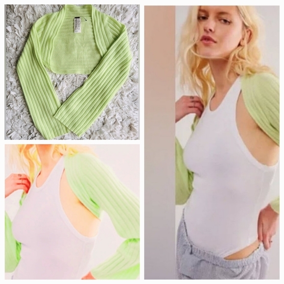 Free People Noelle Cashmere lime green shrug size XS NWOT - Picture 3 of 6